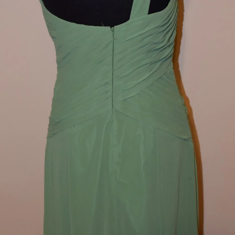 David's Bridal Moss Green One Shoulder Formal Chiffon Dress Bridesmaid Wedding 6 - Picture 9 of 12